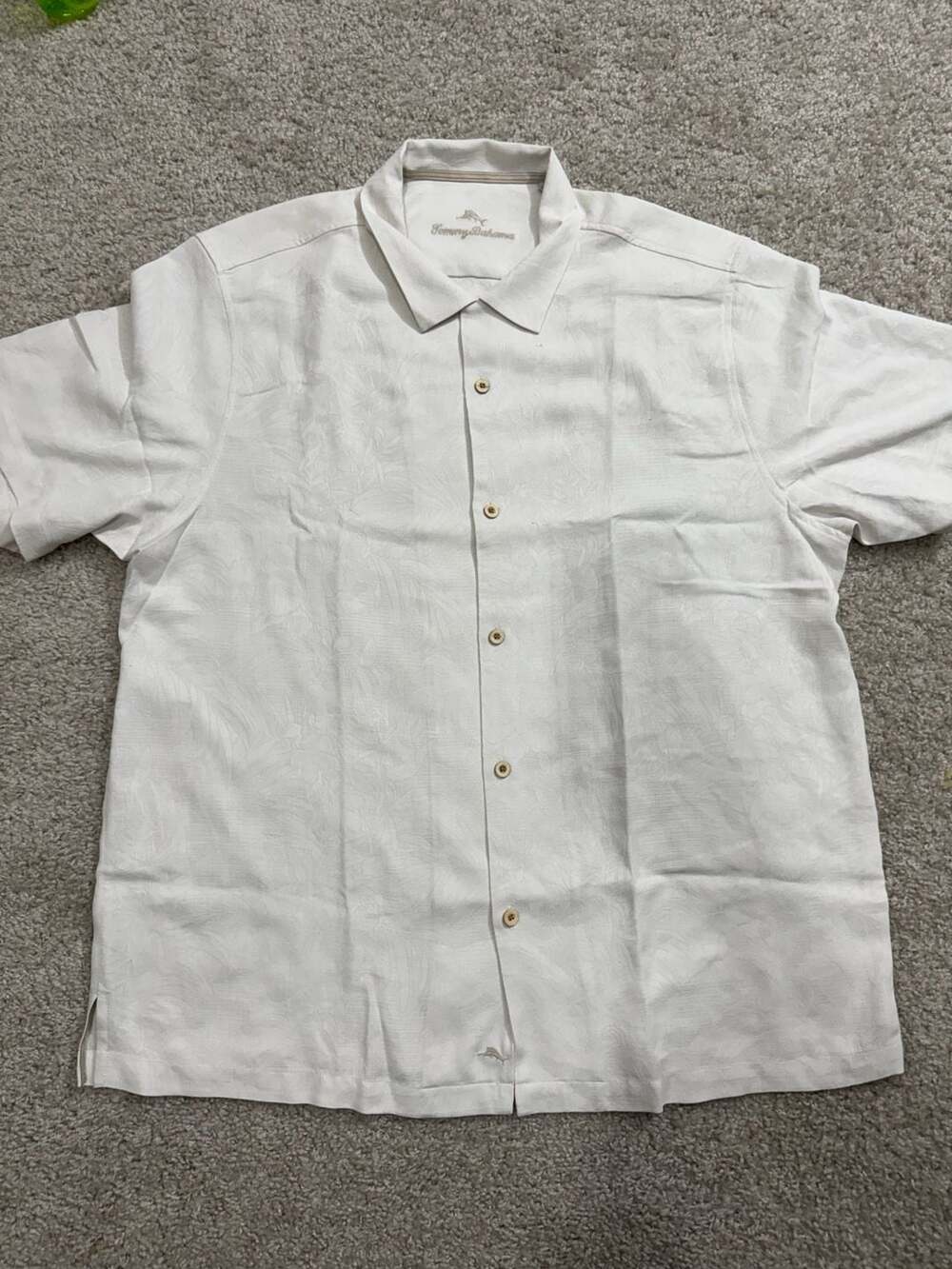 Tommy Bahama Off-White Tonal Floral Jacquard Silk Camp Shirt XXL